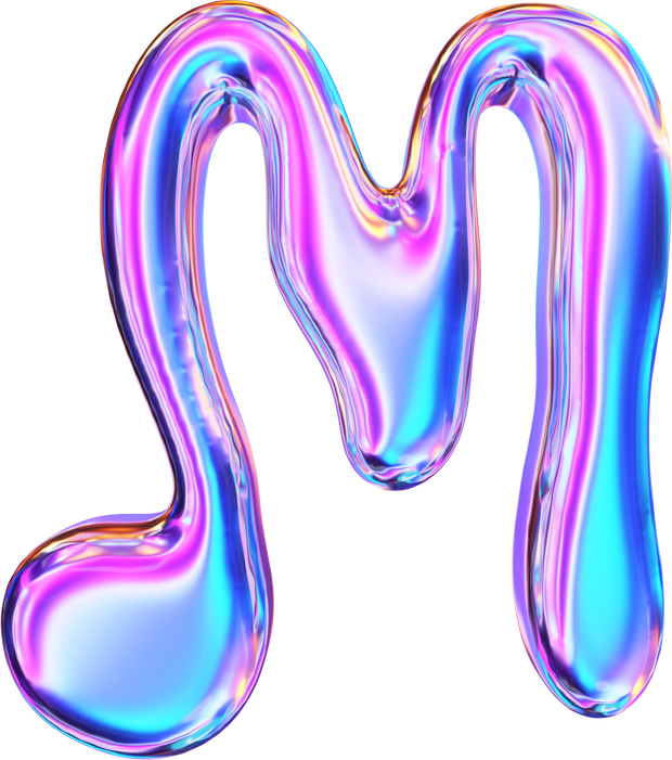 3D Chrome holographic liquid alphabet symbols