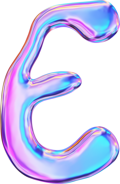3D Chrome holographic liquid alphabet symbols