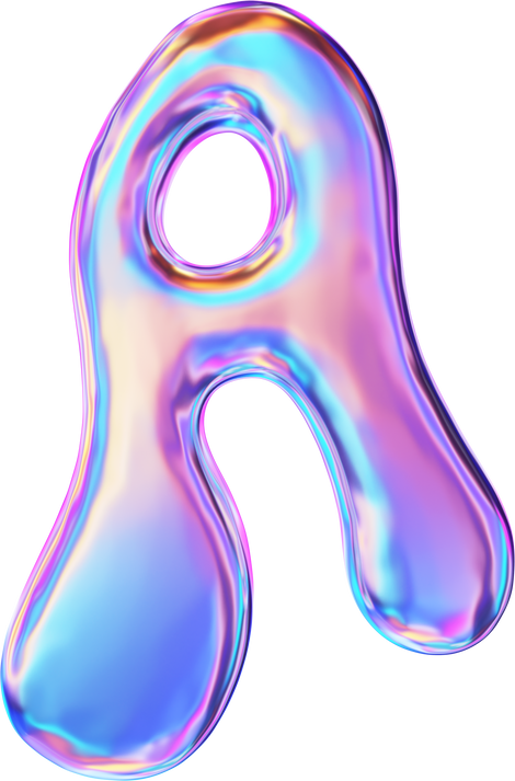 3D Chrome holographic liquid alphabet symbols